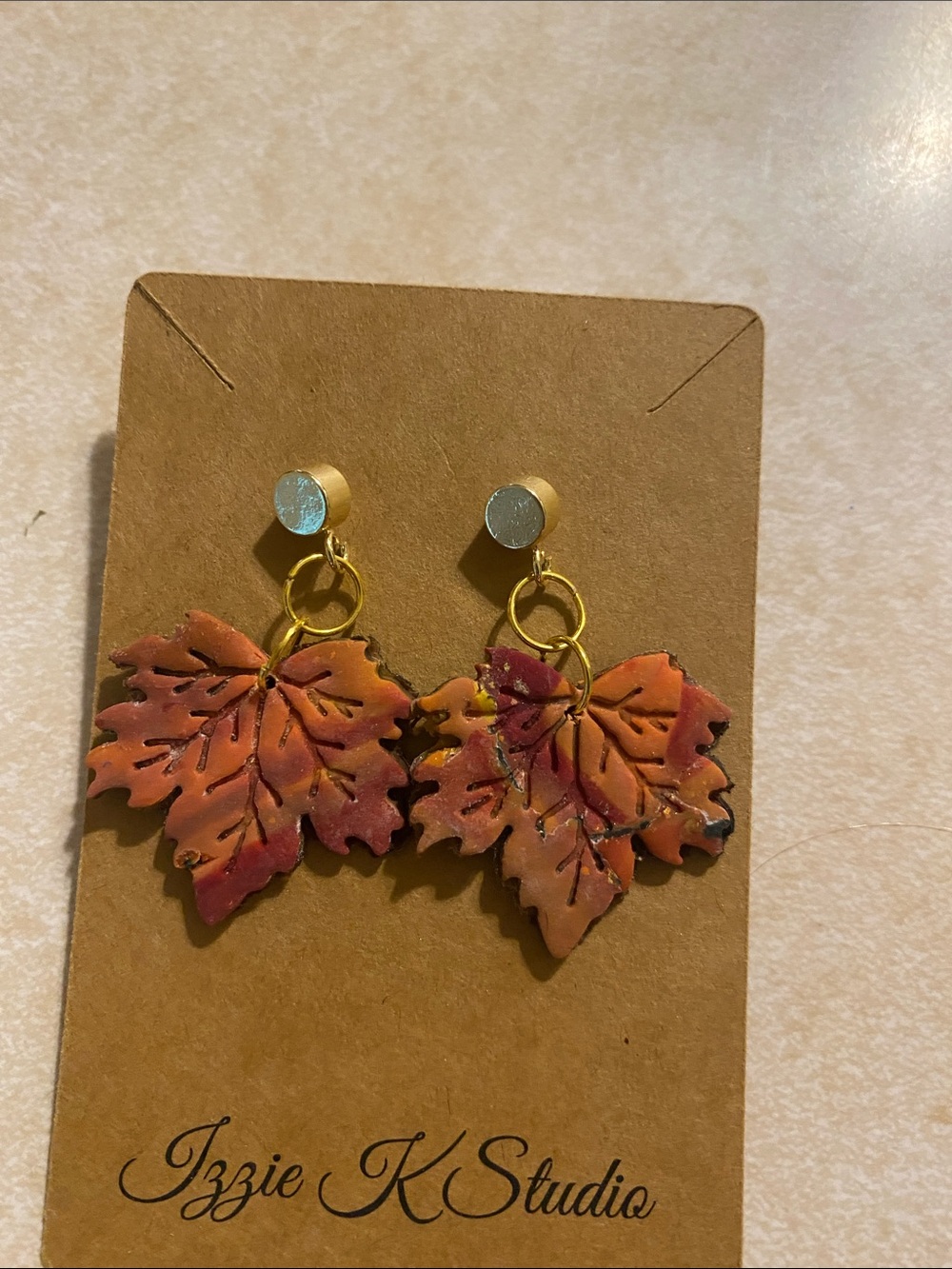 Hand Crafted Orange & Red Leaf Dangle Earrings